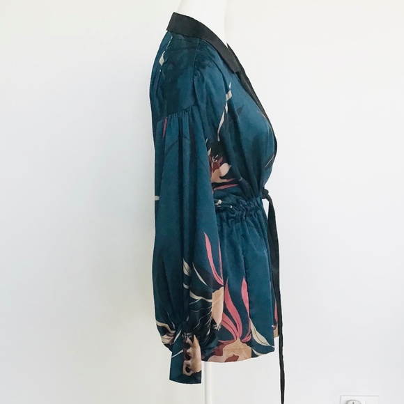 ZARA fits size S-M silky jacket blouse in dark green with floral pattern - Picture 6 of 11